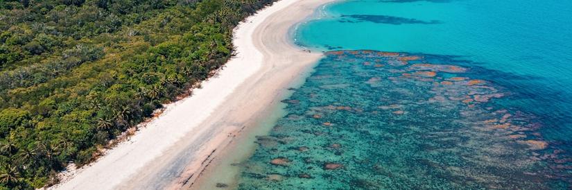 Beach aerial shot of Cairns Australia