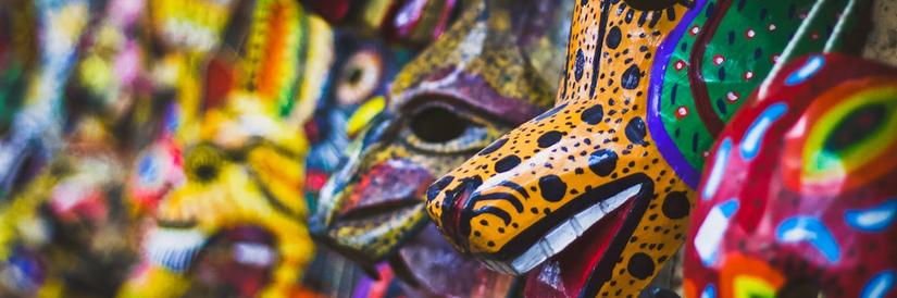 Colorful Mayan masks on display