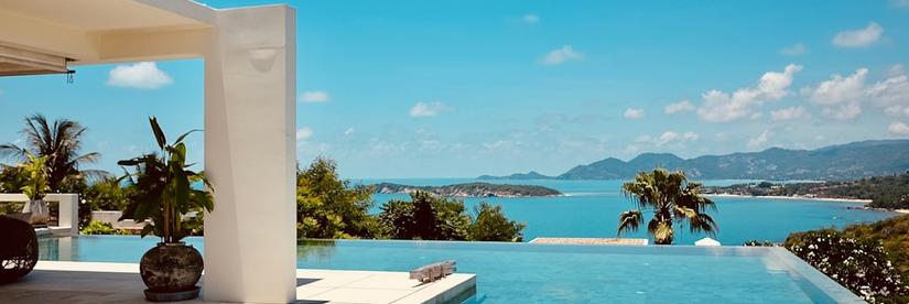 Luxury villa with swimming pool overlooking landscape near Koh Samui